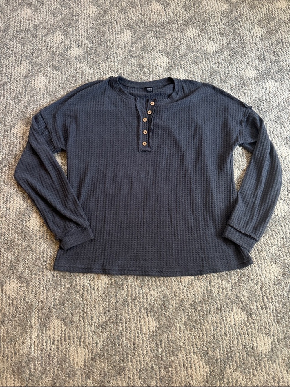 SHEIN charcoal waffle henley with wooden buttons
